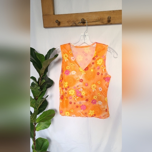 Orange Floral Sheer Crop Top -  size XS/S - Picture 1 of 5